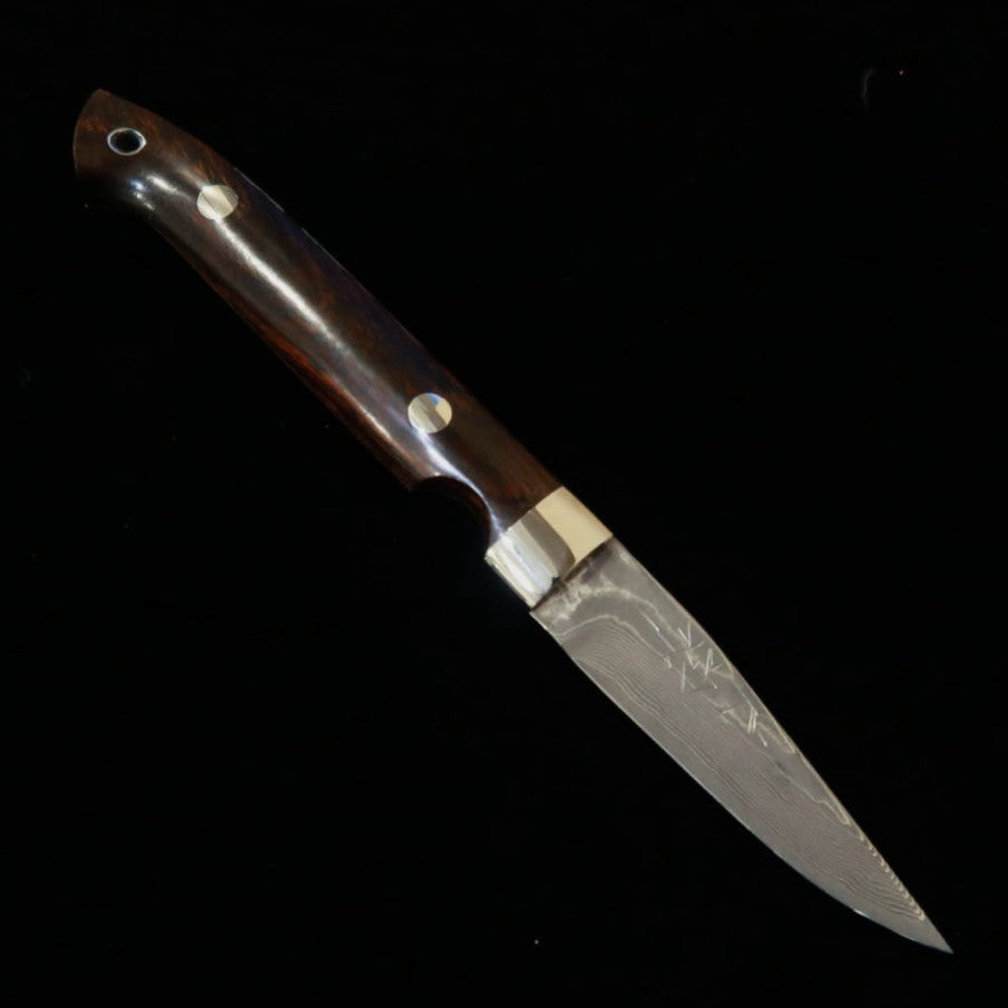 Cuchillo de funda YUTA KATAYAMA "Martín Pescador" VG10 Damasco, mango de ironwood (73mm)