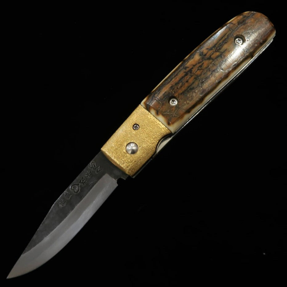 TAKEDA – Forgeron artisanal de Bitchū, création d’Inagaki, modèle Bitchū, liner lock folder B, manche mammouth, acier Hitachi Aogami Super (75mm)