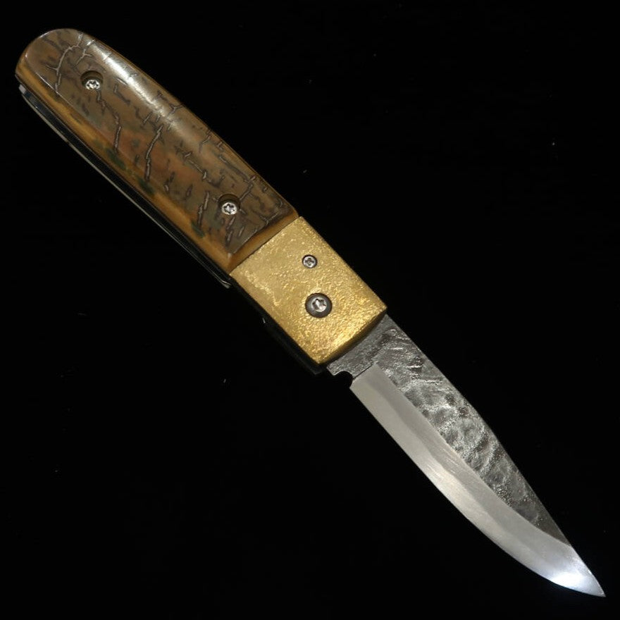 TAKEDA Facas - Forja manual Bitchu, obra de Inagaki, tipo Bitchu, liner lock folder B, mamute, aço Hitachi Blue Super (75mm)