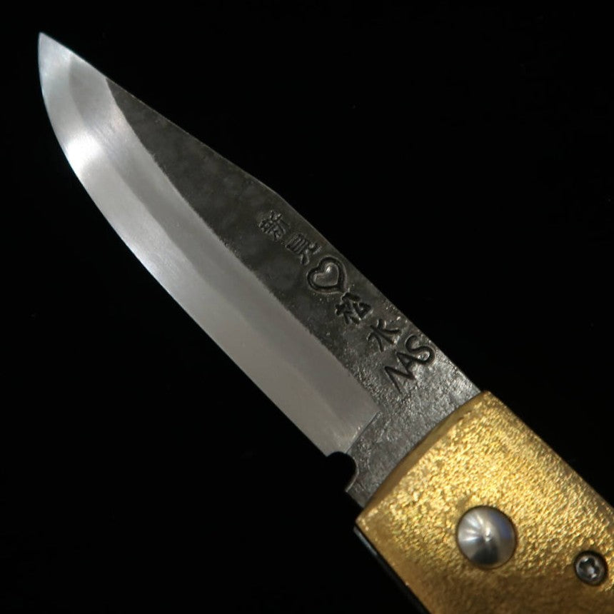 TAKEDA Facas - Forja manual Bitchu, obra de Inagaki, tipo Bitchu, liner lock folder B, mamute, aço Hitachi Blue Super (75mm)