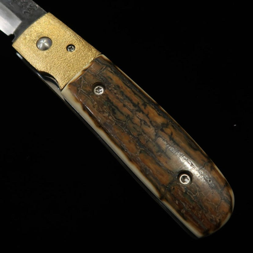 Navaja plegable tipo Bitchū TAKEDA forjado a mano por Inagaki, Aogami Super, mango de marfil de mamut (75mm)