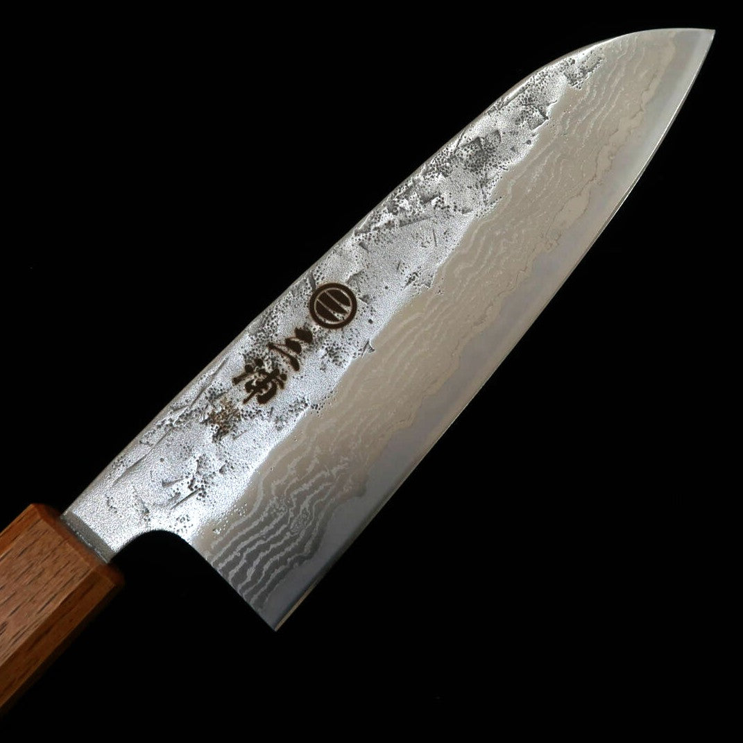 MIURA Santoku Aço Sueco Nashiji Damasco Cabo Octogonal com Laca Queimada (165mm)