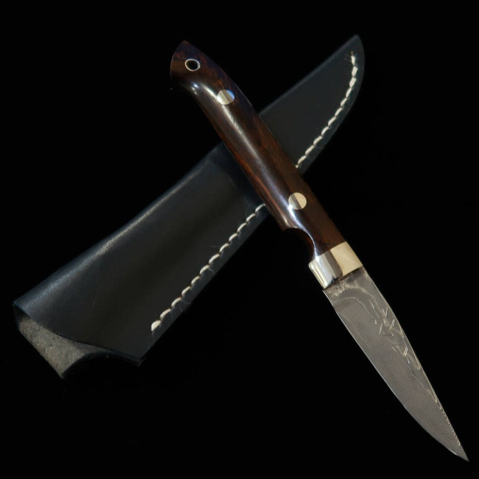 Cuchillo de funda YUTA KATAYAMA "Martín Pescador" VG10 Damasco, mango de ironwood (73mm)
