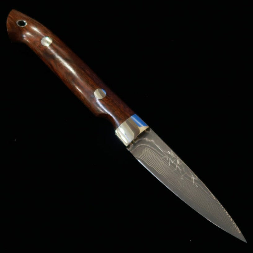 Cuchillo de funda YUTA KATAYAMA "Kawasemi Spear" VG10, Damasco níquel, Ironwood (73mm)