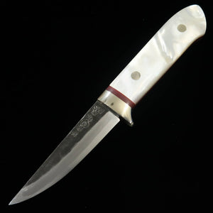 Cuchillo de hoja fija TAKEDA Takeda Hamono, forja manual Bitchū, obra de Moriya, mango de nácar (80 mm)