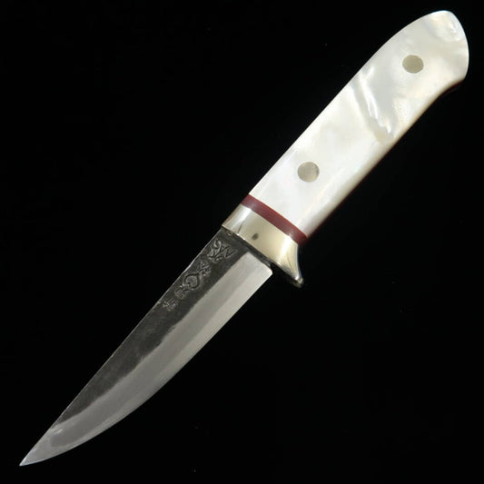 Cuchillo de hoja fija Takeda (TAKEDA), forjado a mano en Bitchū por Moriya, mango de nácar (80 mm)