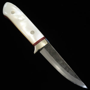 Cuchillo de hoja fija TAKEDA Takeda Hamono, forja manual Bitchū, obra de Moriya, mango de nácar (80 mm)