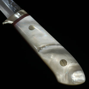 Cuchillo de hoja fija TAKEDA Takeda Hamono, forja manual Bitchū, obra de Moriya, mango de nácar (80 mm)
