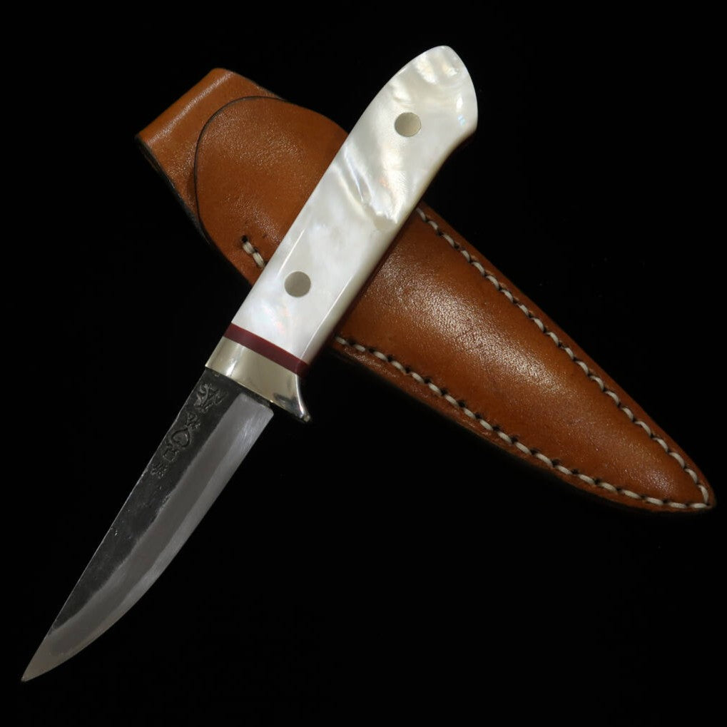 Cuchillo de hoja fija TAKEDA Takeda Hamono, forja manual Bitchū, obra de Moriya, mango de nácar (80 mm)