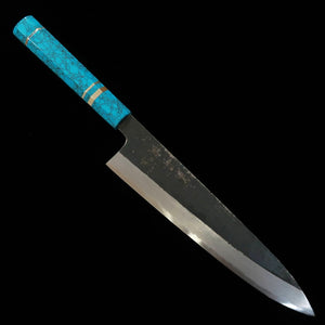 Miura Tadaki Gyuto, White Steel No. 2, Kurouchi, Turquoise Handle (240mm)