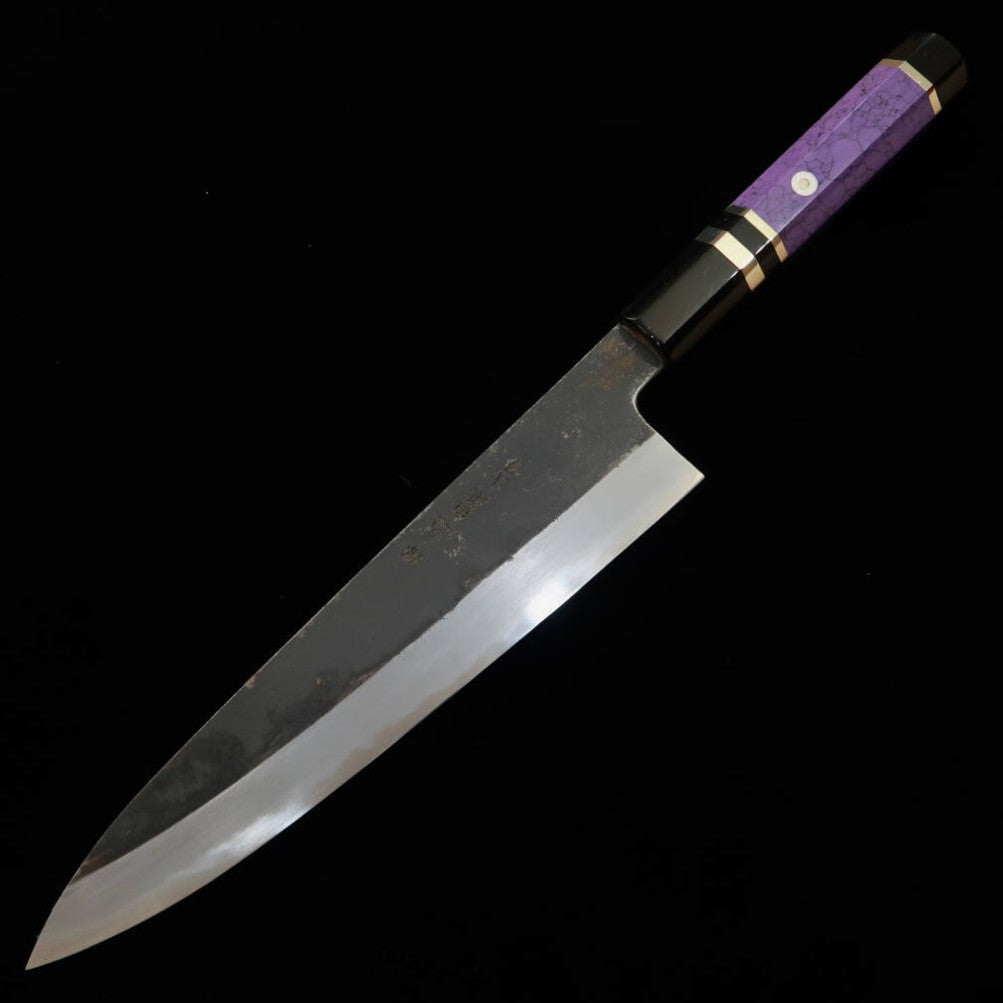 MIURA Itadaki, couteau de chef, acier Shirogami n°2, finition noire, manche custom (240 mm)