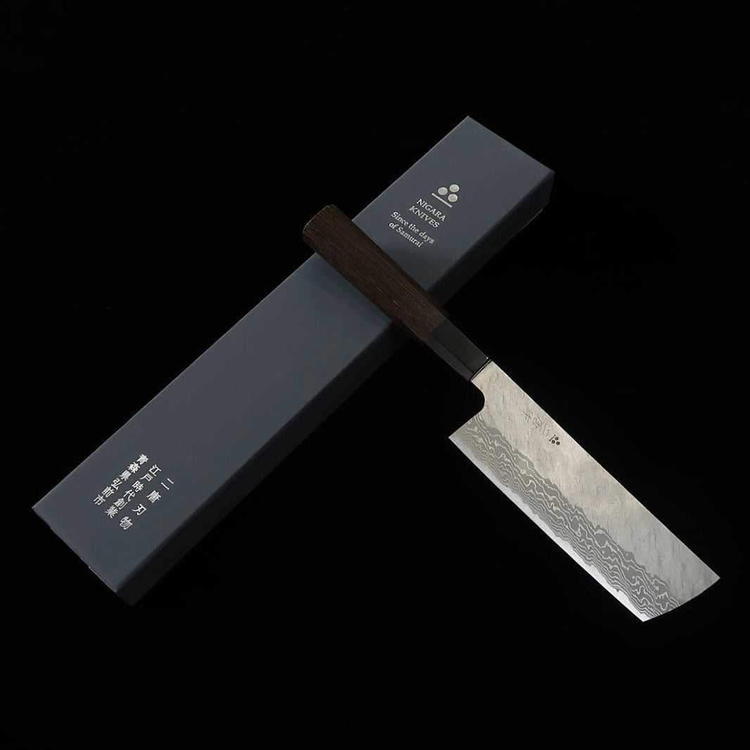 Nigara Hamono forge NIGARA Sakimaru Nakiri VG10 Damas martelé, manche en wengé (165 mm)