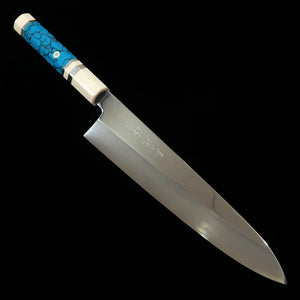 MIURA Obidama Gyuto de Borda Única Gin No.3 Acabamento Espelhado Cabo Customizado Turquesa (240mm)