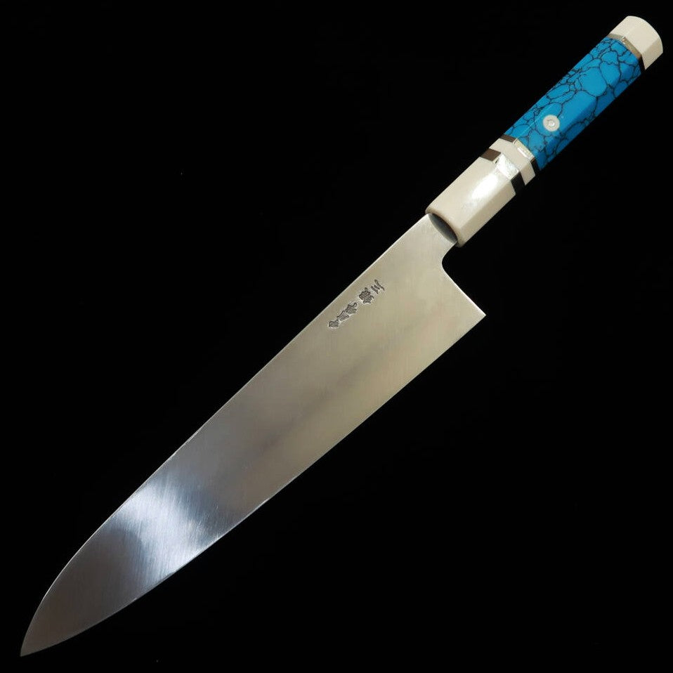 MIURA Obidama Gyuto de Borda Única Gin No.3 Acabamento Espelhado Cabo Customizado Turquesa (240mm)
