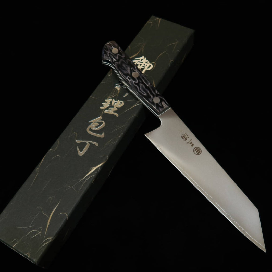 Couteau Kiritsuke Santoku Miura (180 mm) – Acier SLD, manche en bois composite noir avec liseré de couleur