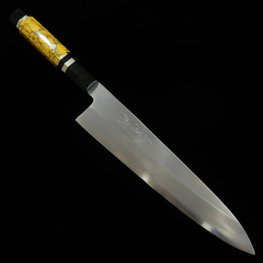 三浦佩 MIURA Obidama 片刃牛刀 銀紙三号 木砥仕上げ イエローカスタムハンドル  (240mm)