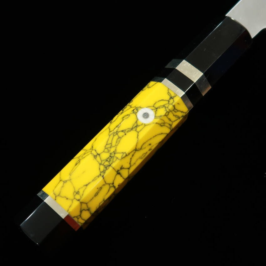 三浦佩 MIURA Obidama 片刃牛刀 銀紙三号 木砥仕上げ イエローカスタムハンドル  (240mm)