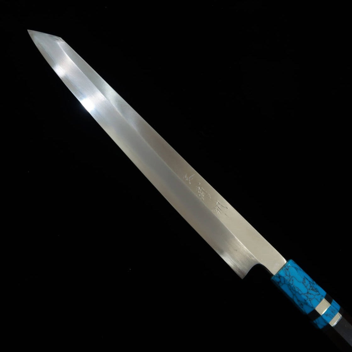 三浦佩MIURA Obidama 切付柳刃 左利き用 銀紙三号 木砥仕上げ ターコイズハンドル （300ｍｍ）