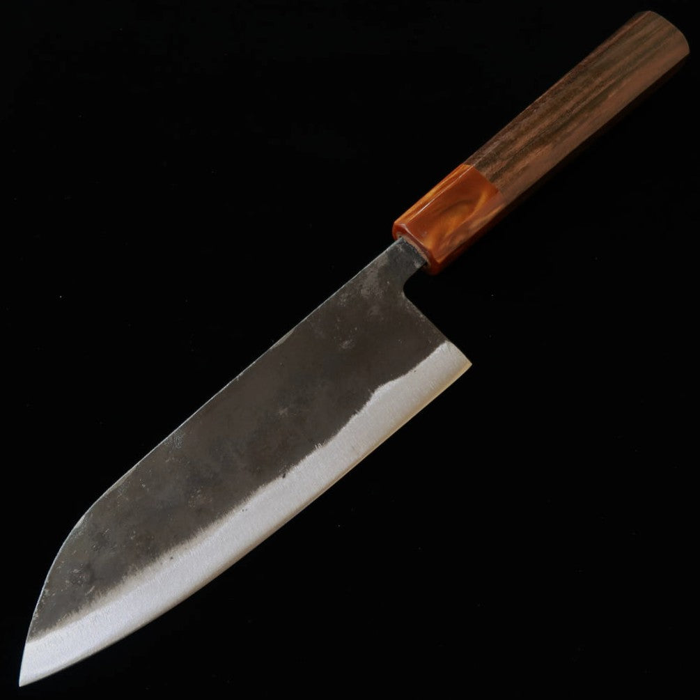 Hatsukokoro Kurotetsu Santoku Blue Paper No. 2 Black-Forged Ebony Octagonal Handle with Resin Ferrule (165mm)