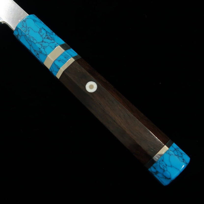 Kiritsuke Yanagiba MIURA OBIDAMA Nakagawa Satoshi, Ginsan acabado pulido, mango de madera estabilizada, para zurdos (300mm)