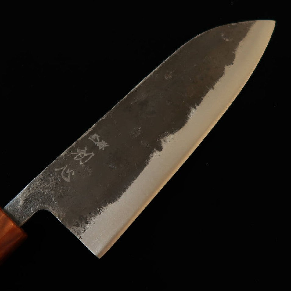 Hatsukokoro Kurotetsu Santoku Blue Paper No. 2 Black-Forged Ebony Octagonal Handle with Resin Ferrule (165mm)