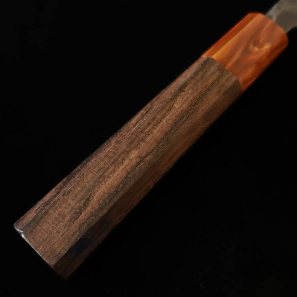 Hatsukokoro Kurotetsu Santoku Blue Paper No. 2 Black-Forged Ebony Octagonal Handle with Resin Ferrule (165mm)