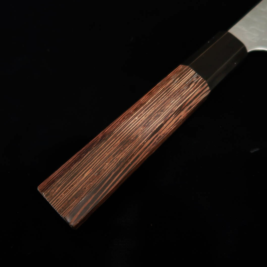 二唐刃物鍛造所NIGARA 切付牛刀 青紙スーパー 鎚目 ウェンジ八角柄（210mm）