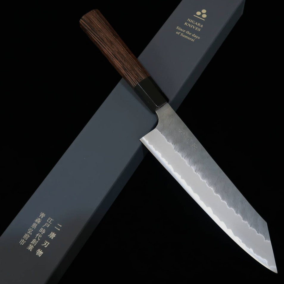 Nigara Forging Works, kiritsuke gyuto Aogami Super, martillado, mango octogonal de wengué (210 mm)