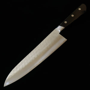 Minamoto Kotetsu Gyuto (Chef Knife) - Aogami #2 Steel - Nashiji Finish - with Bolster - Black Plywood Handle (200mm)