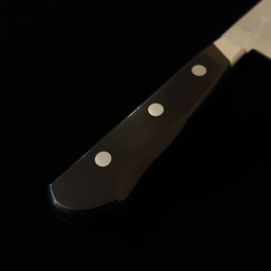 Minamoto Kotetsu Gyuto (Chef Knife) - Aogami #2 Steel - Nashiji Finish - with Bolster - Black Plywood Handle (200mm)