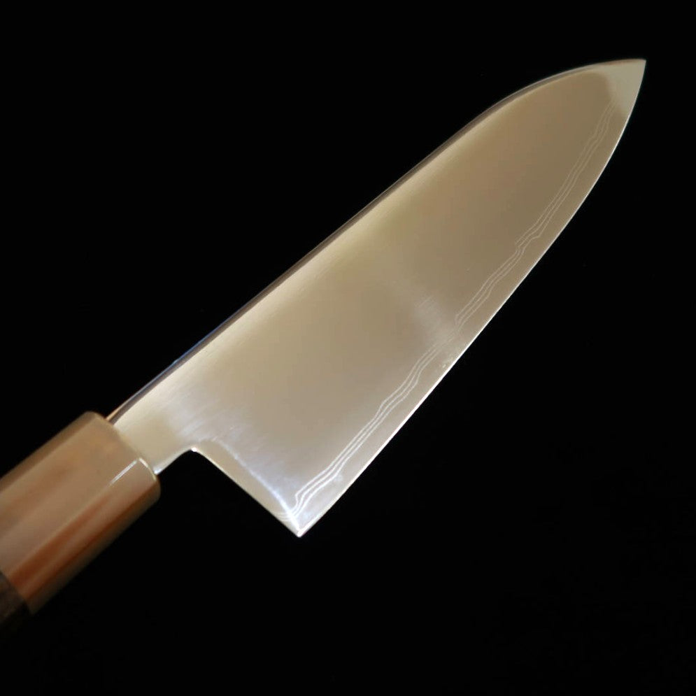 三浦MIURA 三徳 銀紙三号 鏡面 ダマスカス 白水牛黒柿柄（170mm）