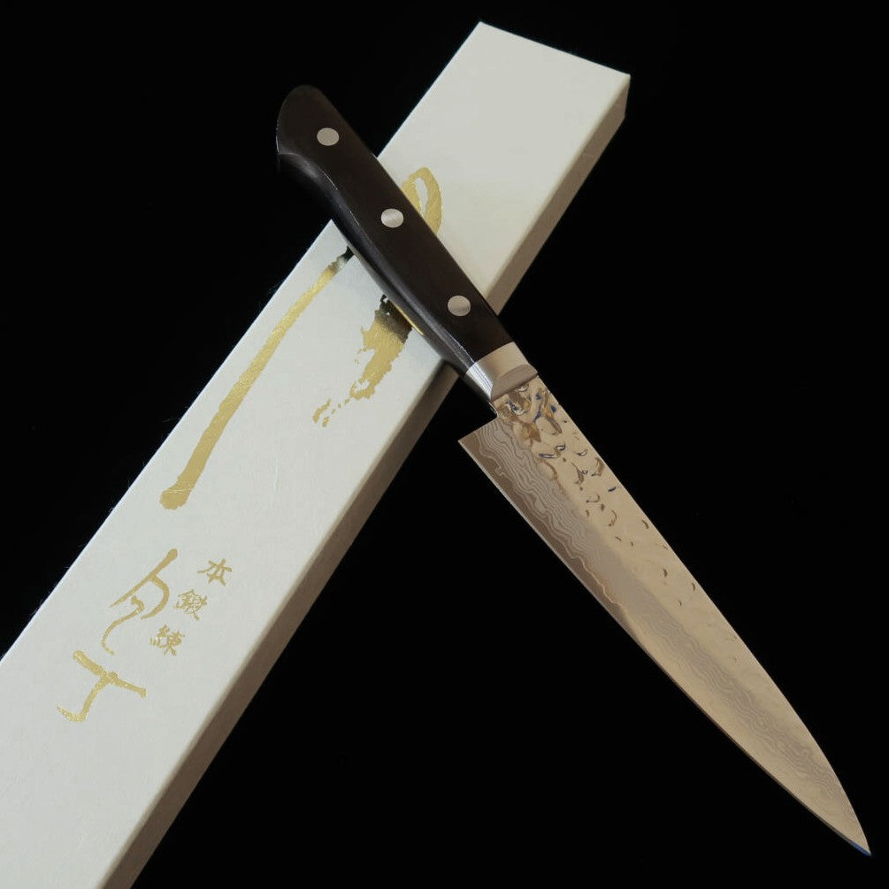 KOTETSU Petty VG10 martilleado Damasco mango de laminado negro (135 mm)