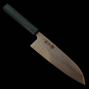 MIURA Santoku, Ginzan steel no 3, White damascus, Hammered Finish with Sanran Pattern (165mm)