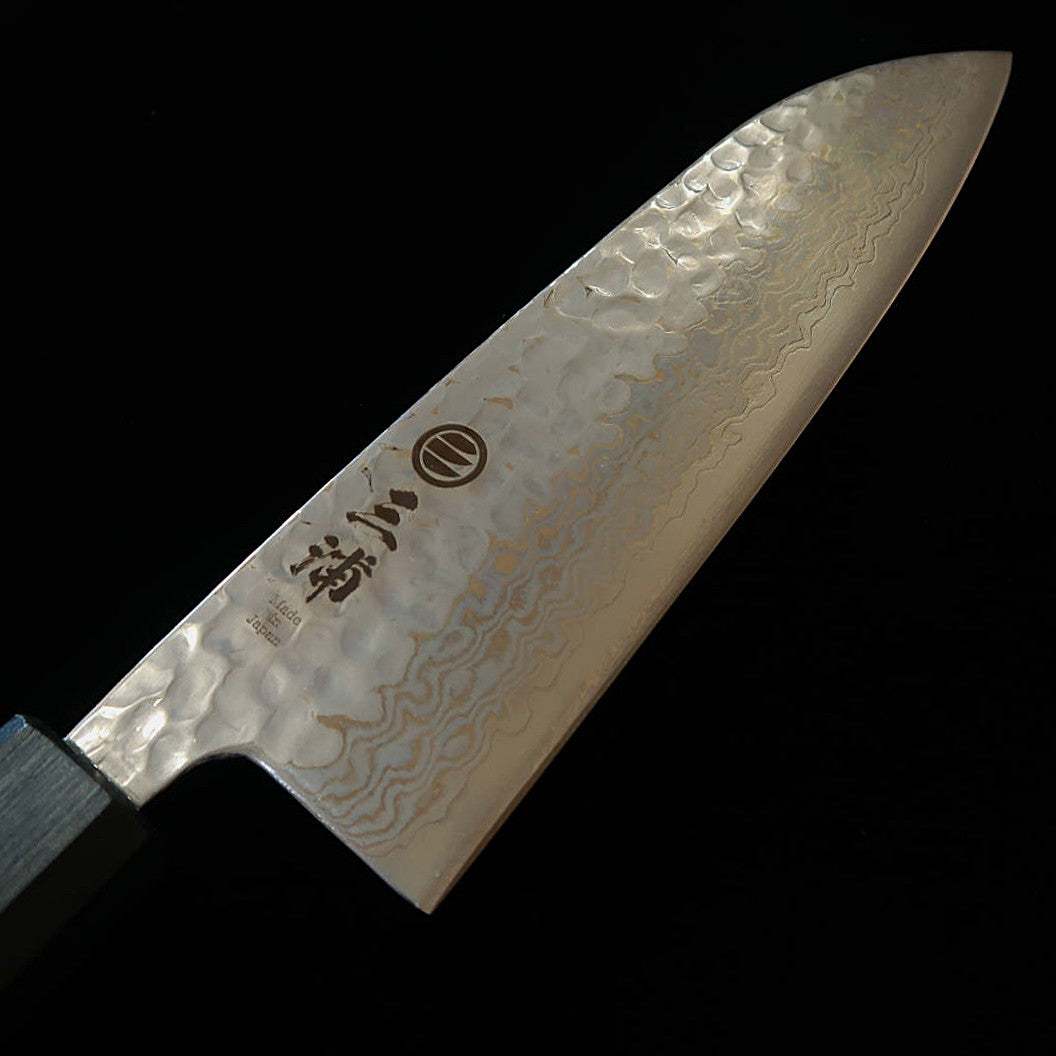 MIURA Santoku, Ginzan steel no 3, White damascus, Hammered Finish with Sanran Pattern (165mm)