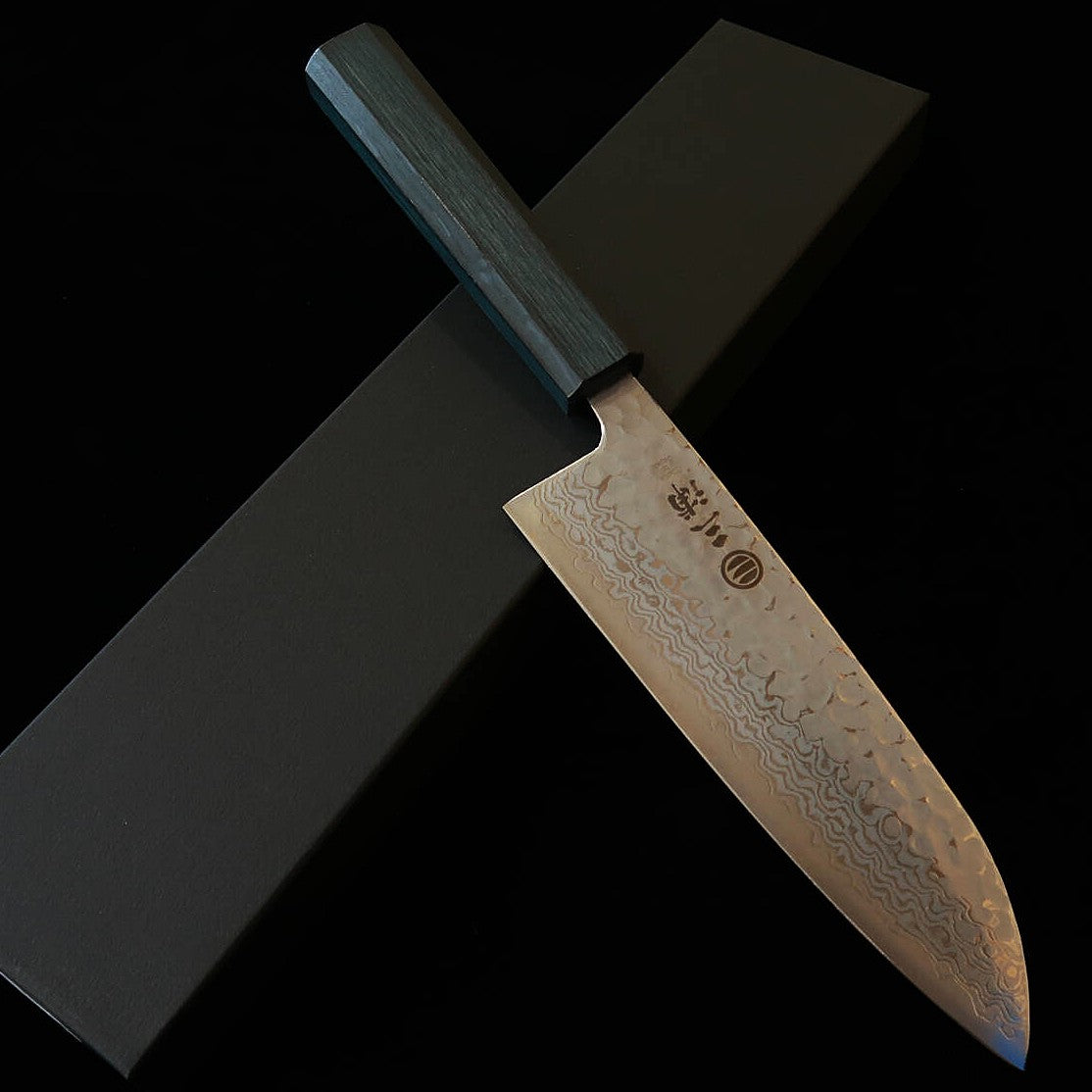 MIURA Santoku, Ginzan steel no 3, White damascus, Hammered Finish with Sanran Pattern (165mm)