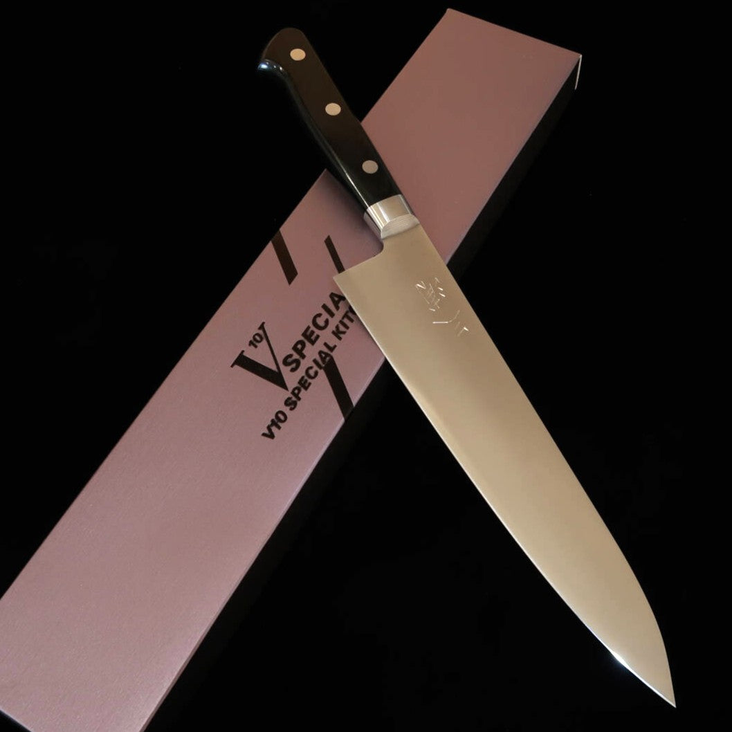 Couteau Gyuto Miura, Acier VG10 Migaki, Manche en Bois Lamellé Noir (210 mm)