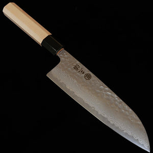 MIURA santoku aço Gingami #3 acabamento fosco damasco cabo octogonal em bordo com virola em chifre de búfalo (165 mm)
