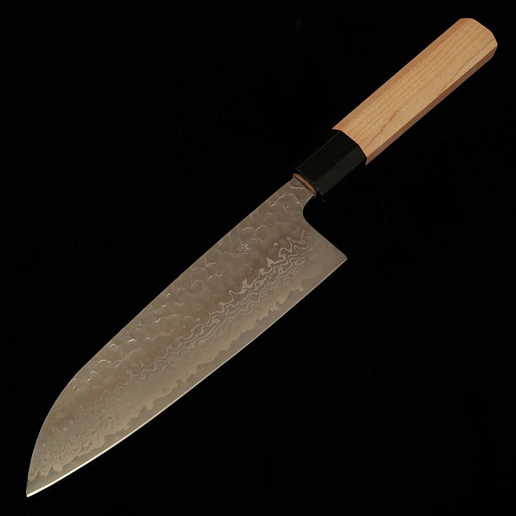 三浦MIURA 三徳 銀紙三号 マット ダマスカス メープル水牛八角柄（165mm）