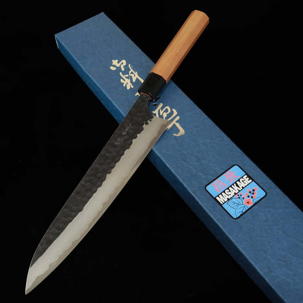 Masakage MASAKAGE Koishi Gyuto Aogami Super Padrão martelado Acabamento kuro-uchi Cabo de cerejeira americana (210/240 mm)