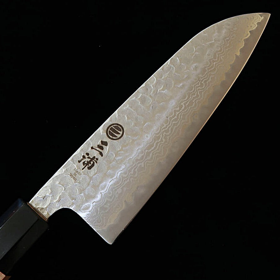 三浦MIURA 三徳 銀紙三号 マット ダマスカス メープル水牛八角柄（165mm）