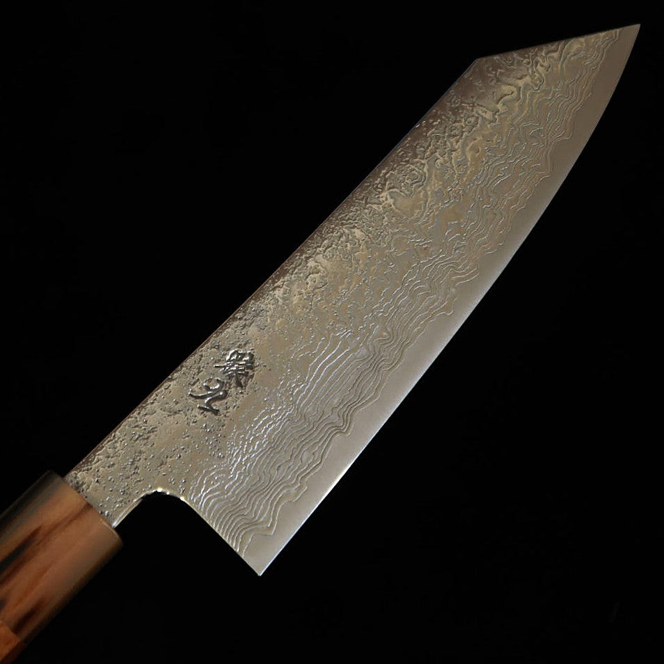 Couteau Kiritsuke Santoku Enkyu (180 mm) – Série Homuraguomo, acier SG2 Damas, manche octogonal en loupe de coing et mitre en corne de buffle