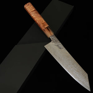 Couteau Kiritsuke Santoku Enkyu (180 mm) – Série Homuraguomo, acier SG2 Damas, manche octogonal en loupe de coing et mitre en corne de buffle