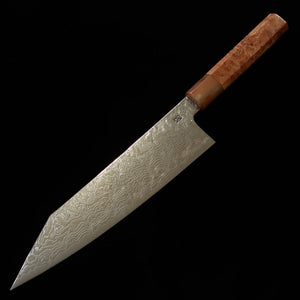 Couteau Kiritsuke Gyuto Enkyu (210 mm) – Série Homuraguomo, acier SG2 Damas, manche octogonal en loupe de coing et mitre en corne de buff