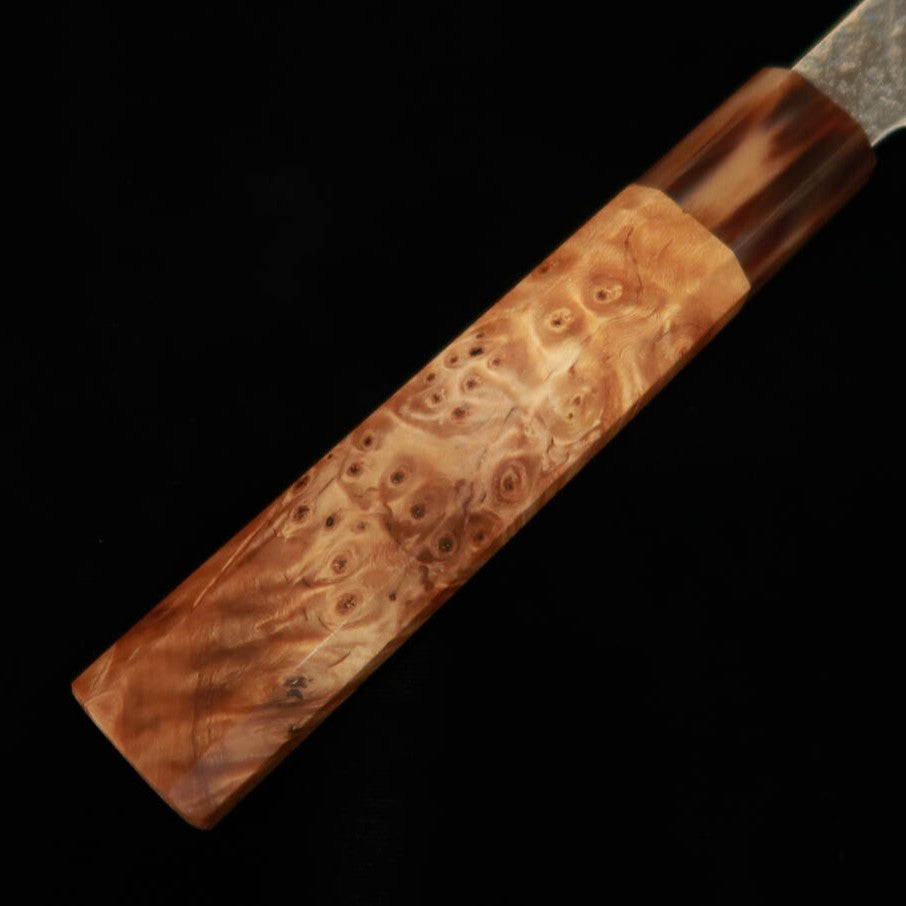Couteau Kiritsuke Gyuto Enkyu (210 mm) – Série Homuraguomo, acier SG2 Damas, manche octogonal en loupe de coing et mitre en corne de buff