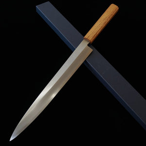 Miura Yanagiba, Shirogami #2, Hon Kasumi, Octagonal Lacquered Oak Handle, Left-handed (270mm)