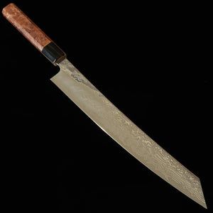Couteau Kiritsuke Sujihiki Enkyu (270 mm) – Série Homuraguomo, acier SG2 Damas, manche octogonal en loupe de coing et mitre en corne de buffle
