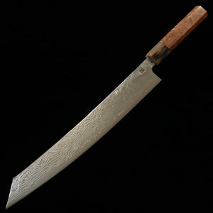 Couteau Kiritsuke Sujihiki Enkyu (270 mm) – Série Homuraguomo, acier SG2 Damas, manche octogonal en loupe de coing et mitre en corne de buffle