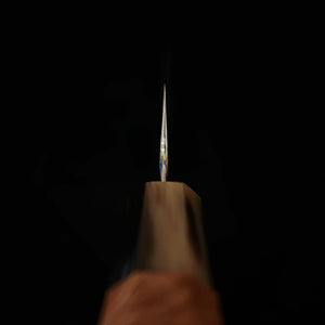 Couteau Kiritsuke Sujihiki Enkyu (270 mm) – Série Homuraguomo, acier SG2 Damas, manche octogonal en loupe de coing et mitre en corne de buffle