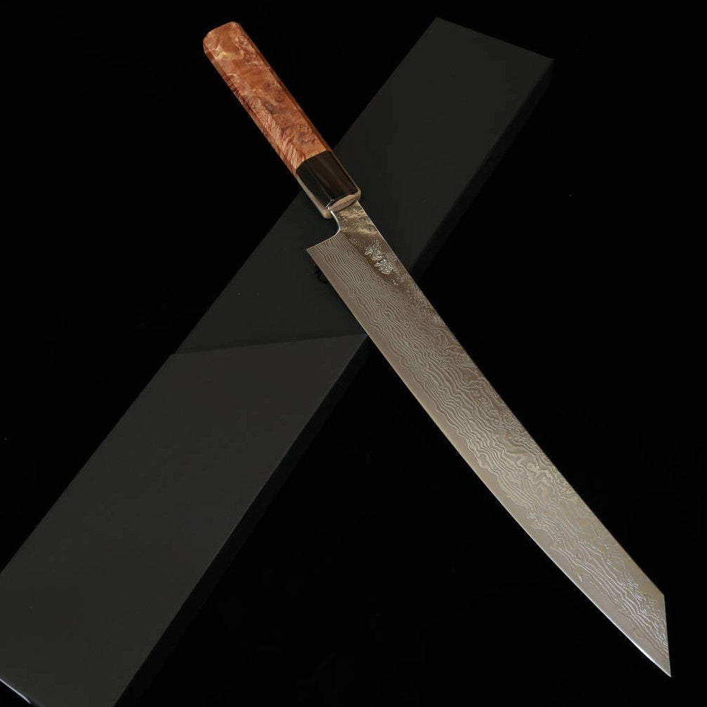猿九 ENKYU 切付筋引 焔雲シリーズ SG2 ダマスカス 花梨水牛口輪八角柄　（270ｍｍ）