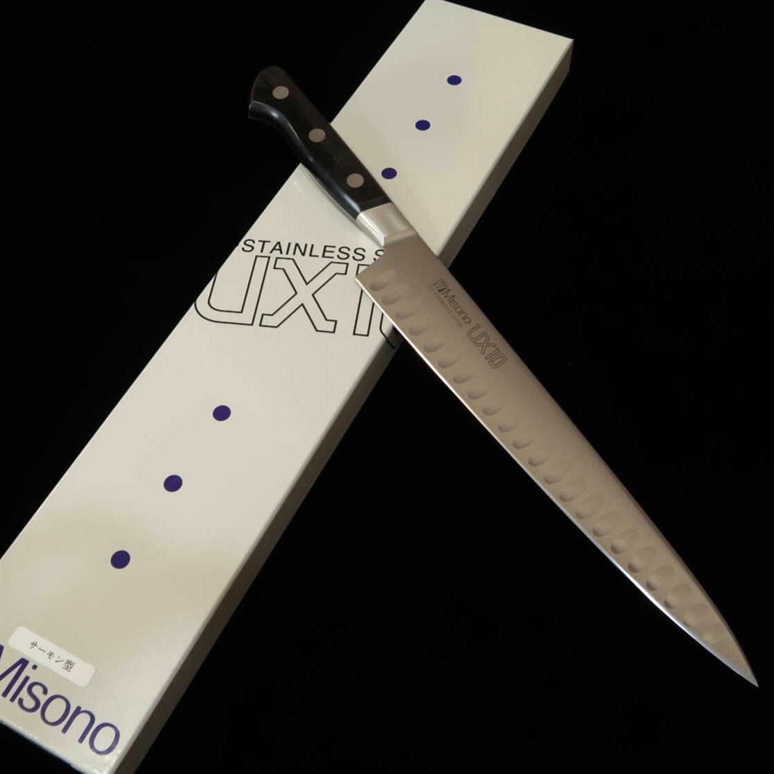 Misono MISONO UX10 Faca de desossa formato salmão, cabo de madeira laminada preta (240/270mm)